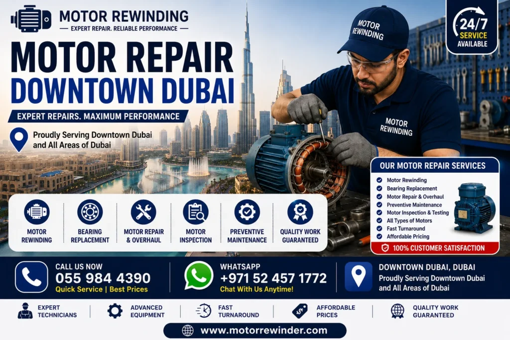 Motor Repair Downtown Dubai technician repairing electric motor