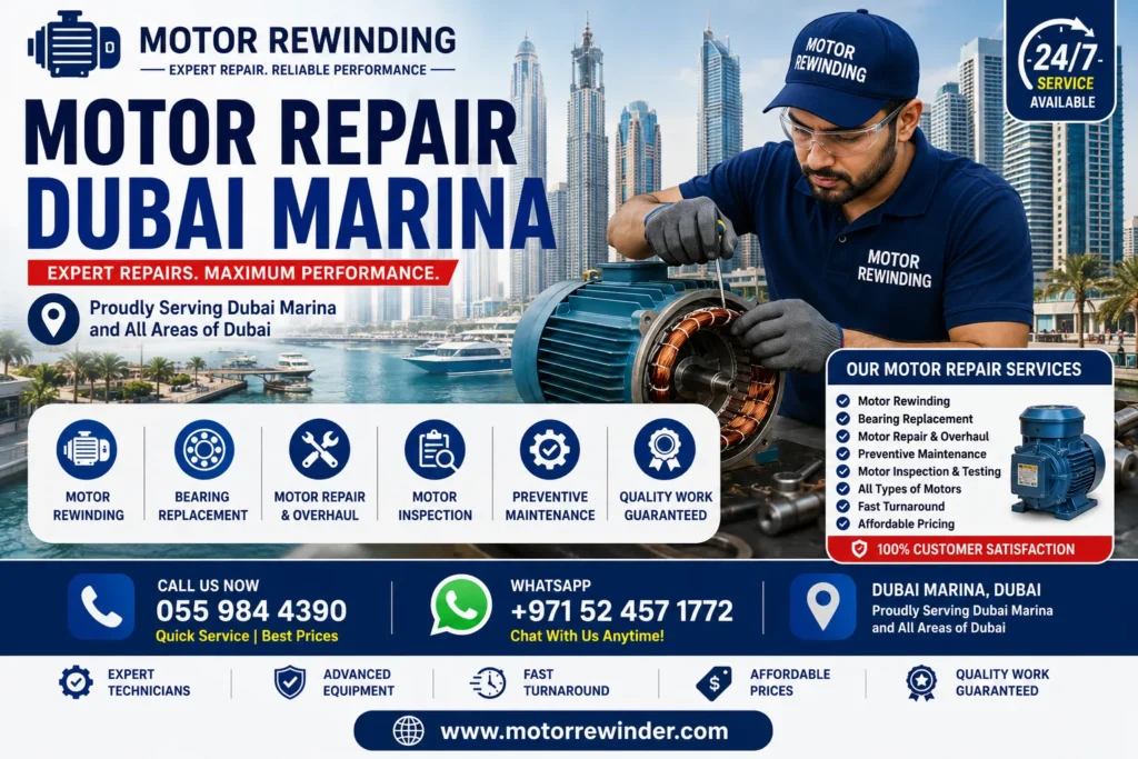 Motor Repair Dubai Marina technician repairing electric motor