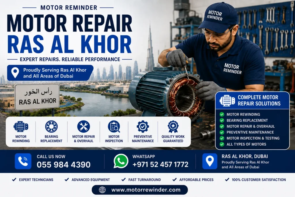 Motor Repair Ras Al Khor Dubai technician repairing industrial electric motor